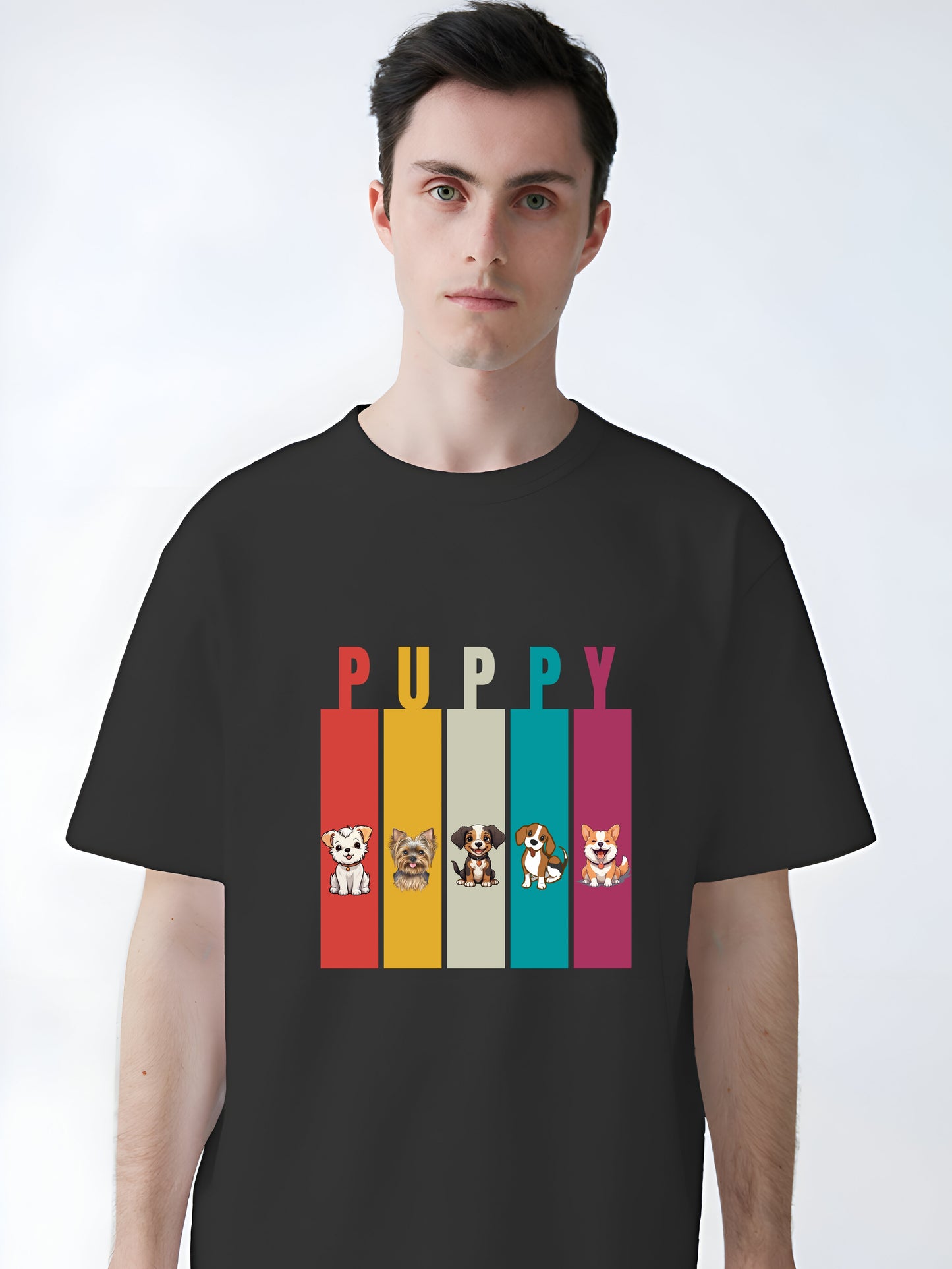 Colorful Puppy Parade Oversized T-Shirt