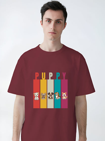 Colorful Puppy Parade Oversized T-Shirt