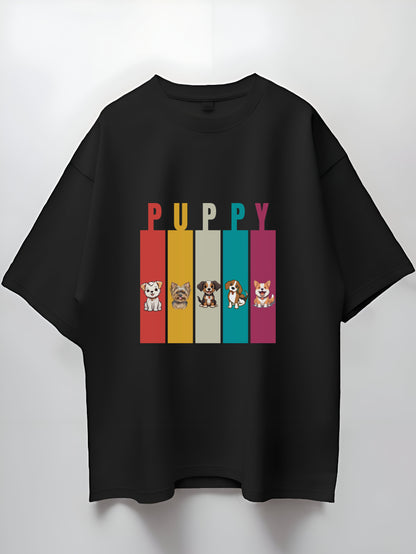 Colorful Puppy Parade Oversized T-Shirt