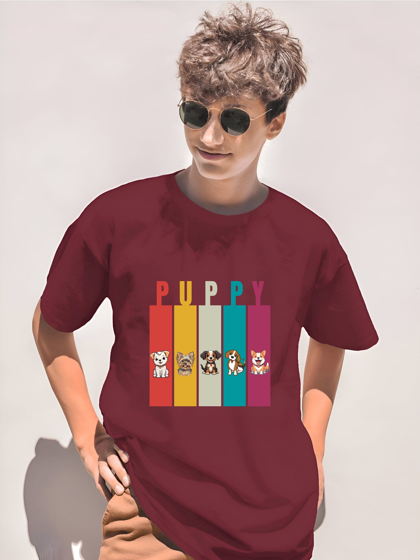 Colorful Puppy Parade Oversized T-Shirt