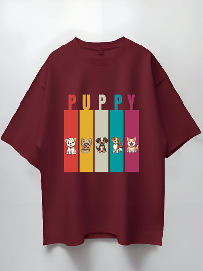 Colorful Puppy Parade Oversized T-Shirt