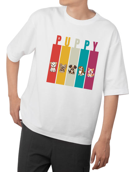 Colorful Puppy Parade Oversized T-Shirt