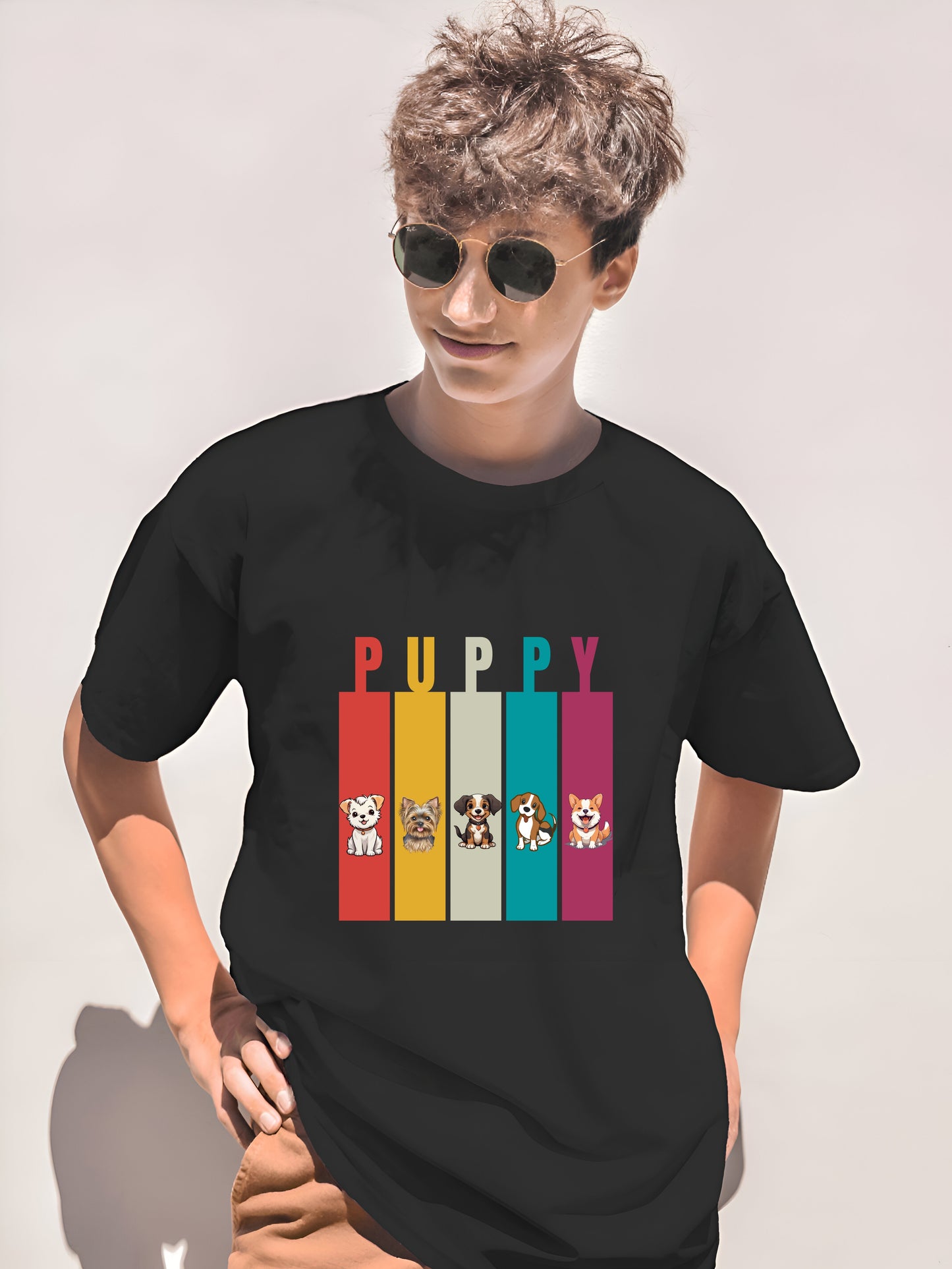 Colorful Puppy Parade Oversized T-Shirt